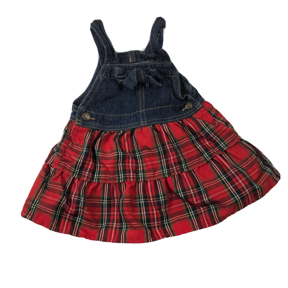 Oshkosh B’Gosh Y2K VTG  Overalls Dress Girls SZ 18 Months Tartan Plaid Skirt